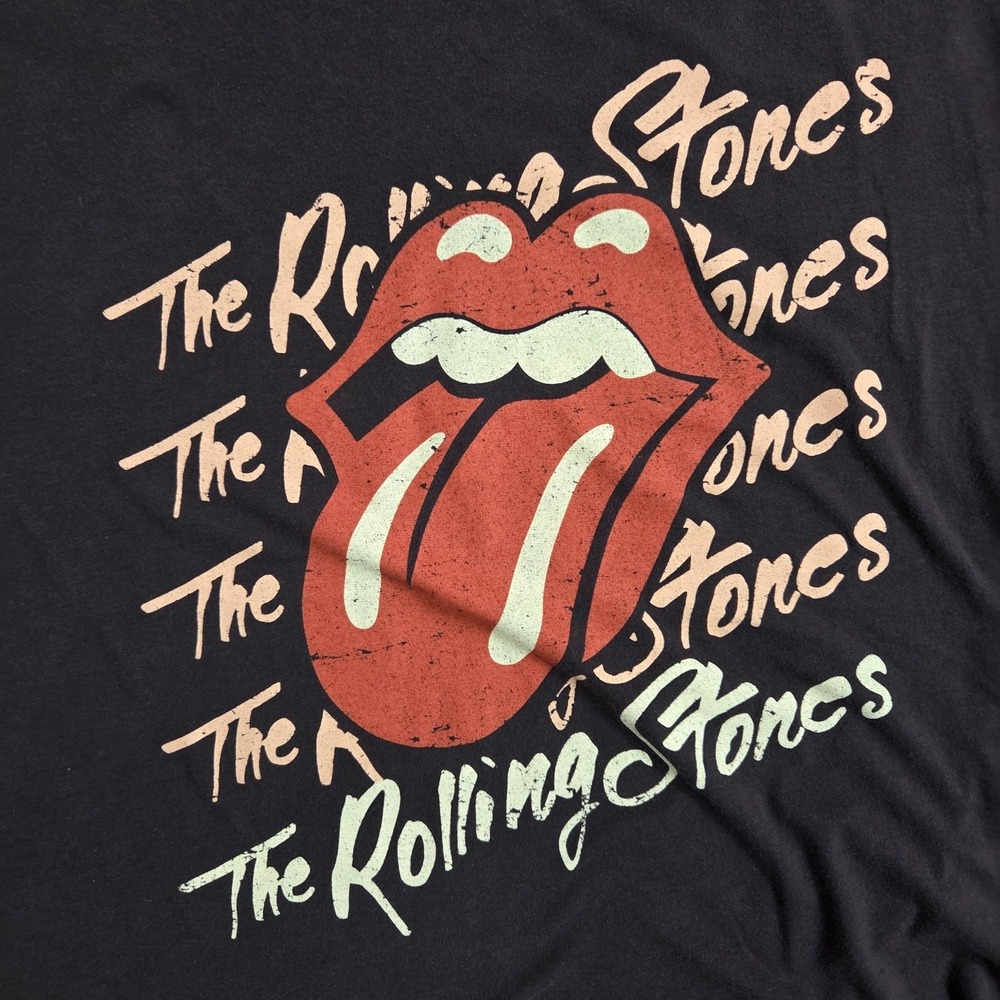 The Rolling Stones 76 World Tour Graphic T Shirt Men XL‎ Black Cotton Polyester